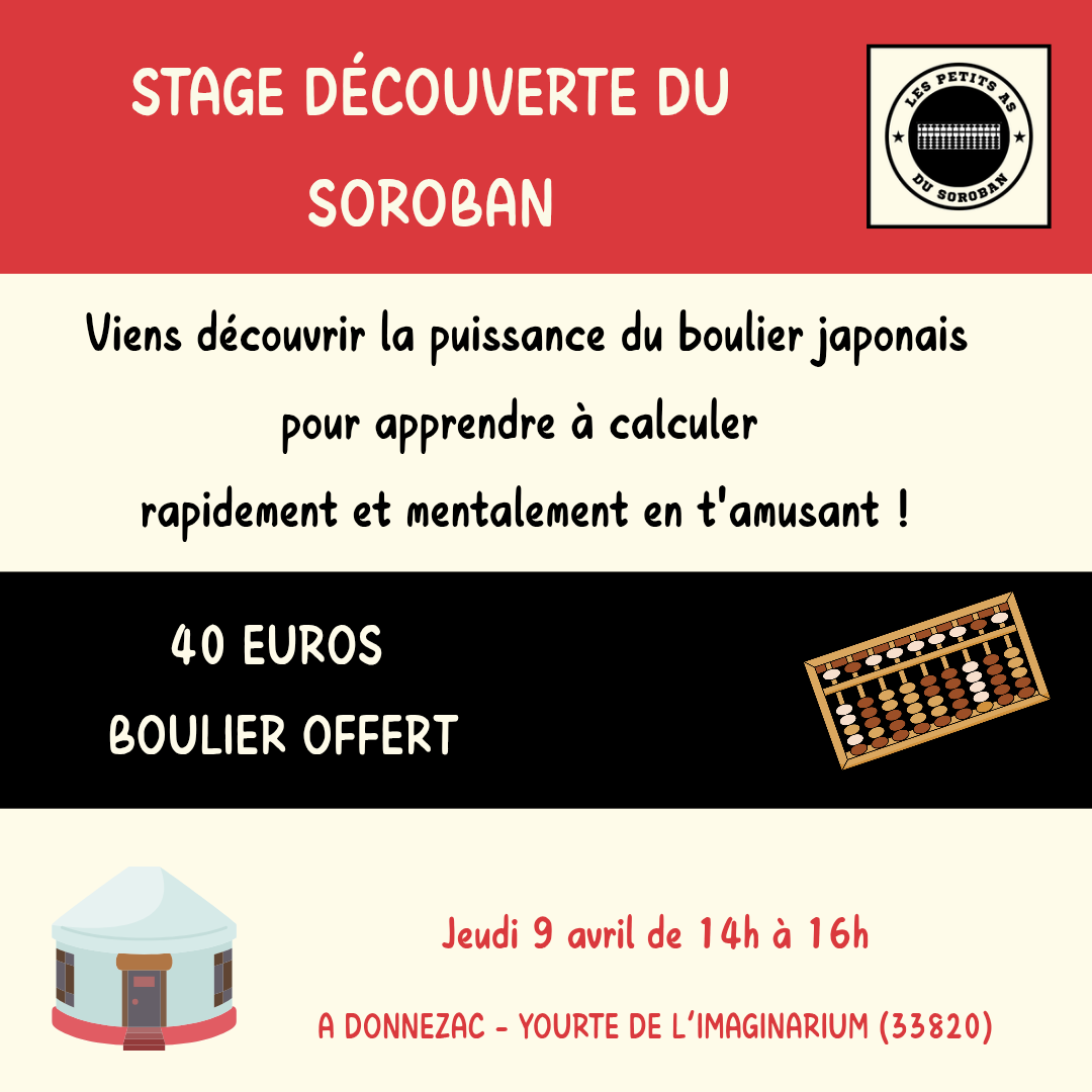 Stage découverte du soroban pour enfants à l'association Imaginarium de Donnezac à Bordeaux 