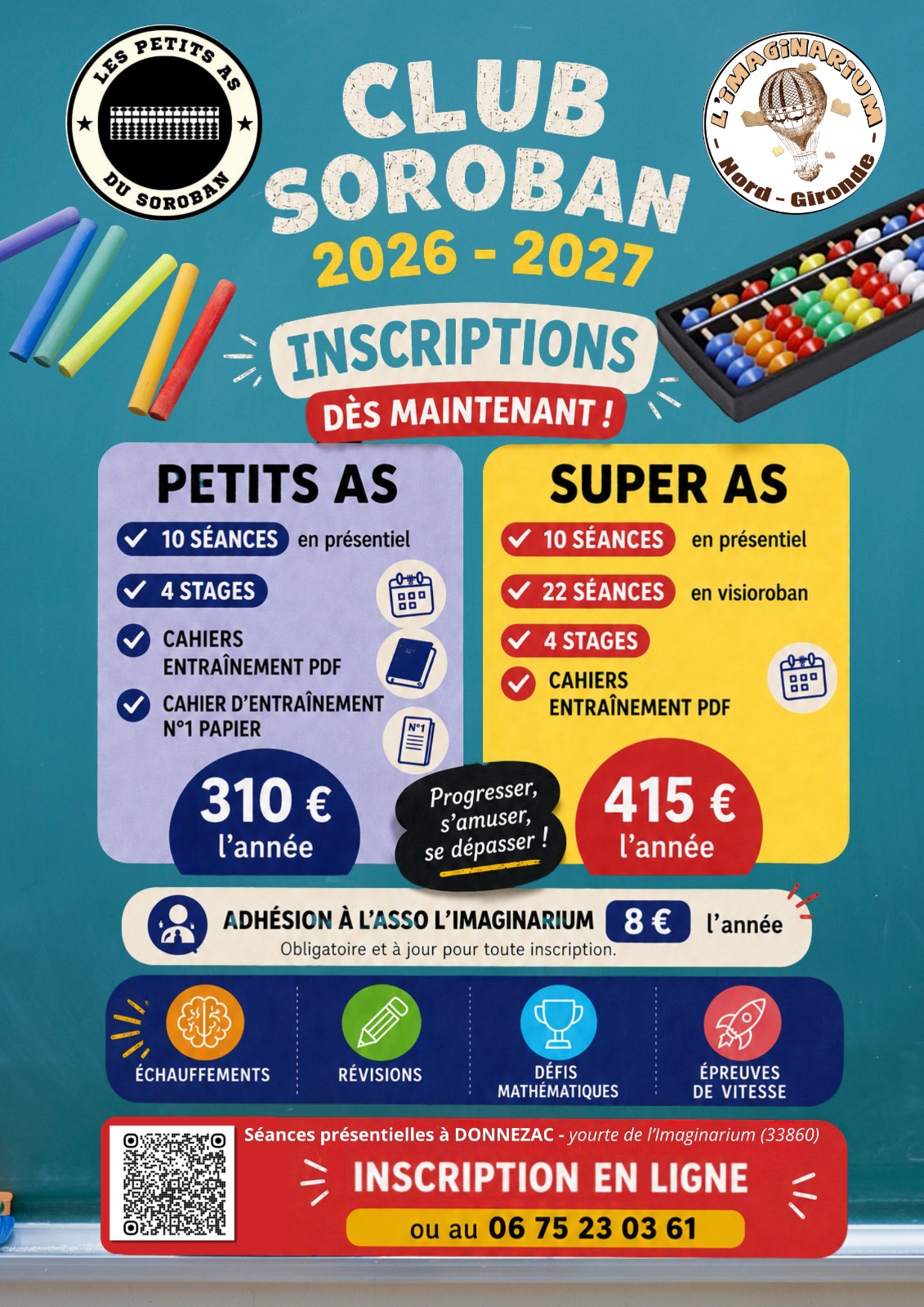Inscriptions cours de soroban en présentiel année 2026 2027 - Donnezac Gironde 33860