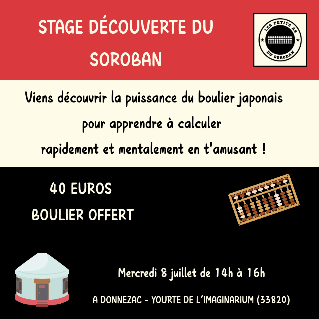 Stage découverte soroban pour enfants à l'association Imaginariul de Bordeaux en juillet 2026